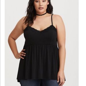 Black lace trim babydoll cami